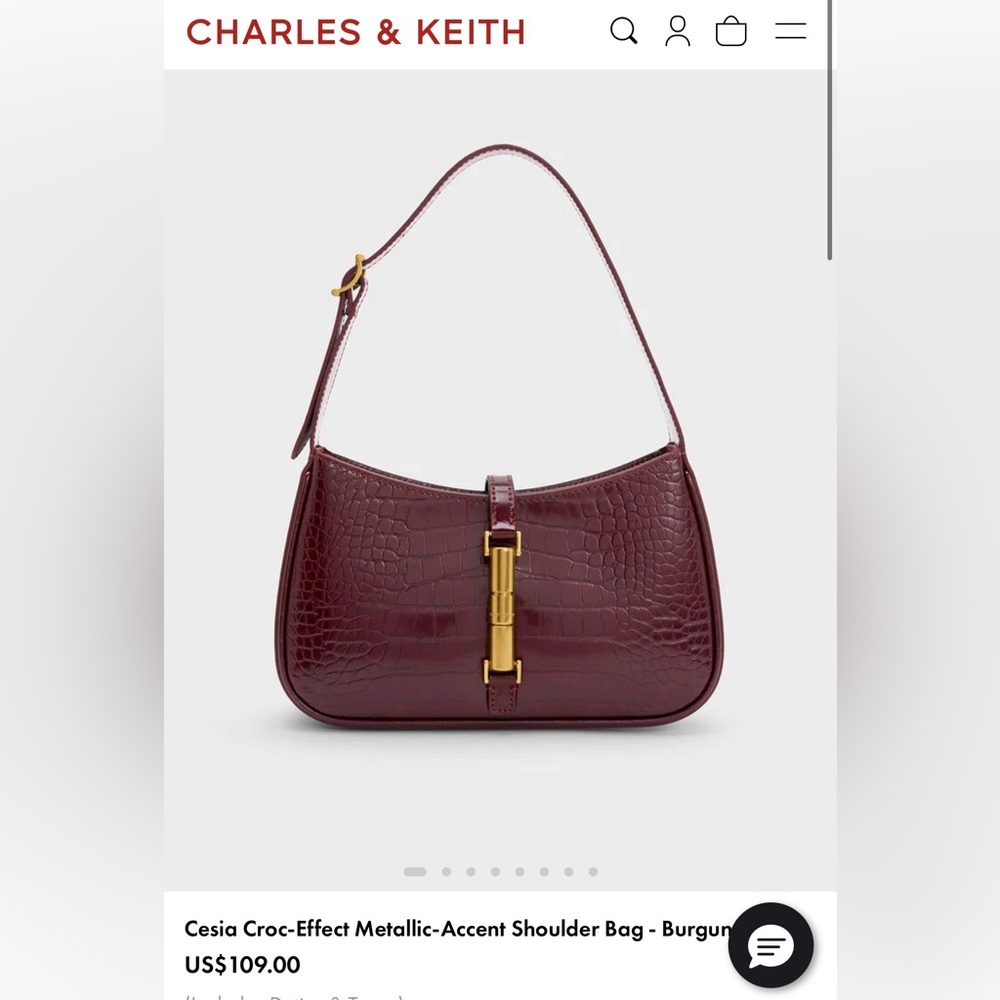 Charles & Keith Metallic Burgundy Shoulder Bag